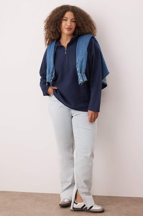Trendyol Curve Damen Dunkelblau Einfarbig Lang Oversize Große Größen Sweatshirts - Image 6