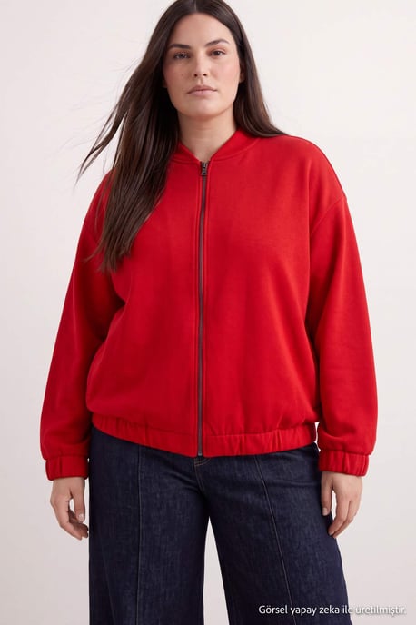 Trendyol Curve Damen Rot Einfarbig Lang Oversize Große Größen Sweatshirts - Image 2