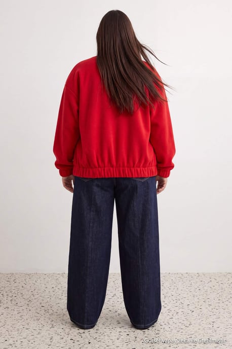 Trendyol Curve Damen Rot Einfarbig Lang Oversize Große Größen Sweatshirts - Image 3