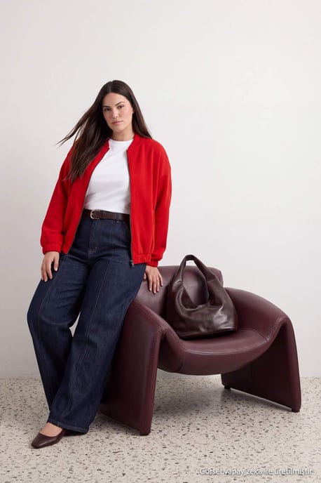 Trendyol Curve Damen Rot Einfarbig Lang Oversize Große Größen Sweatshirts - Image 6