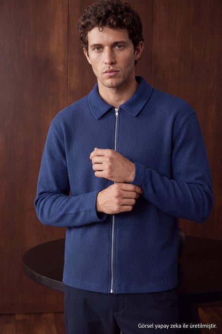 TRENDYOL MAN Herren Dunkelblau Einfarbig Lang Regular Fit Sweatshirts - Image 1