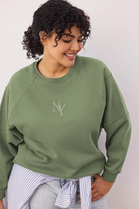 Trendyol Curve Damen Khaki Slogan Lang Regular Fit Große Größen Sweatshirts - Image 1