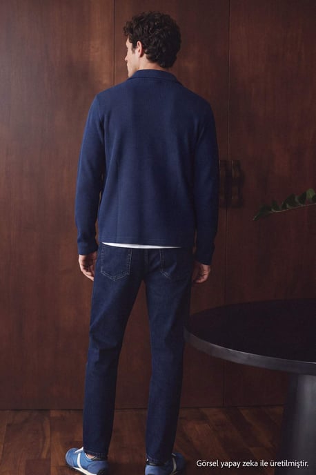 TRENDYOL MAN Herren Dunkelblau Einfarbig Lang Regular Fit Sweatshirts - Image 3