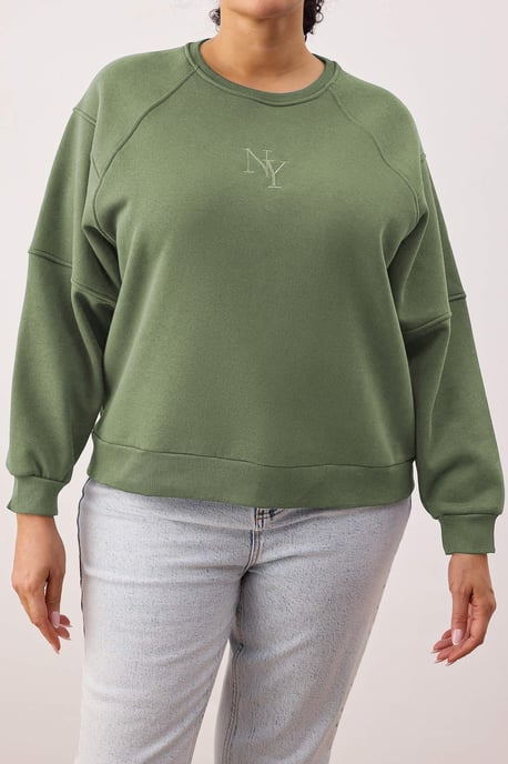 Trendyol Curve Damen Khaki Slogan Lang Regular Fit Große Größen Sweatshirts - Image 3