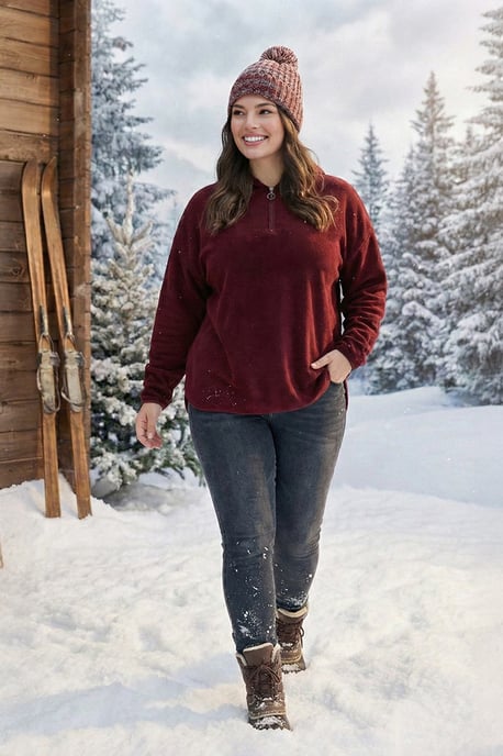 Trendyol Curve Damen Bordeaux Einfarbig Lang Oversize Große Größen Sweatshirts - Image 1