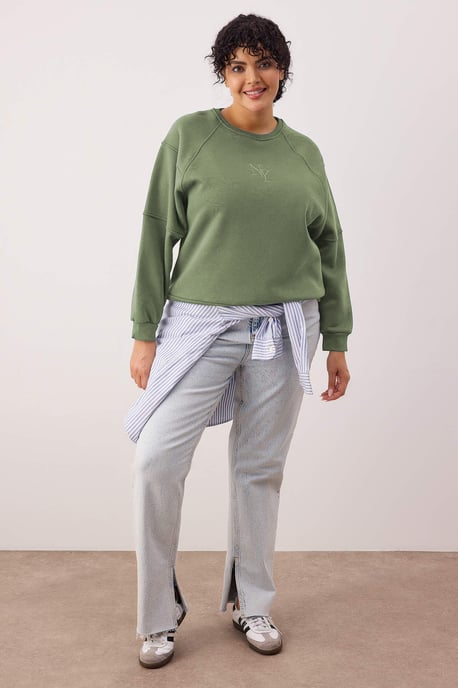 Trendyol Curve Damen Khaki Slogan Lang Regular Fit Große Größen Sweatshirts - Image 5
