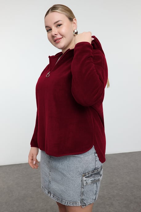Trendyol Curve Damen Bordeaux Einfarbig Lang Oversize Große Größen Sweatshirts - Image 2