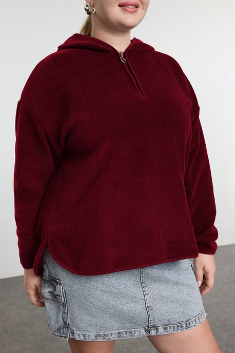 Trendyol Curve Damen Bordeaux Einfarbig Lang Oversize Große Größen Sweatshirts - Image 3