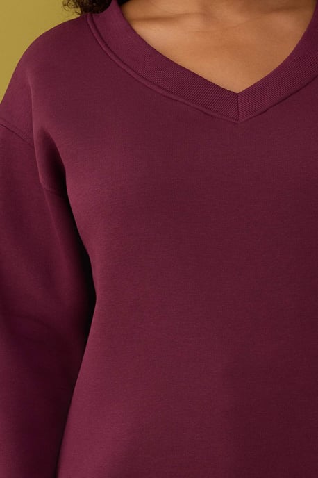 Trendyol Curve Damen Bordeaux Einfarbig Lang Relaxed Fit Große Größen Sweatshirts - Image 2