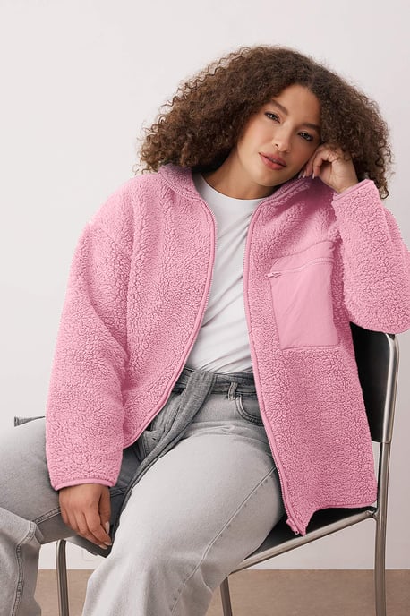 Trendyol Curve Damen Rosa Einfarbig Lang Oversize Große Größen Sweatshirts - Image 1