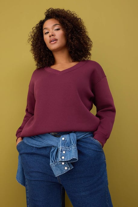 Trendyol Curve Damen Bordeaux Einfarbig Lang Relaxed Fit Große Größen Sweatshirts - Image 4