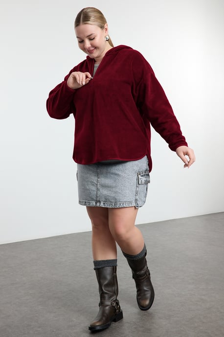 Trendyol Curve Damen Bordeaux Einfarbig Lang Oversize Große Größen Sweatshirts - Image 6
