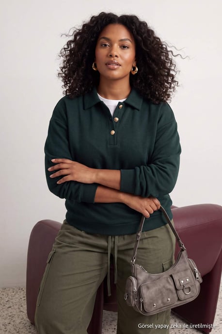 Trendyol Curve Damen Grün Einfarbig Lang Regular Fit Große Größen Sweatshirts - Image 1