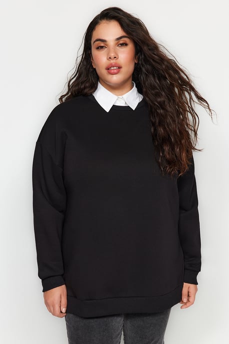 Trendyol Curve Damen Schwarz Einfarbig Lang Oversize Große Größen Sweatshirts - Image 2