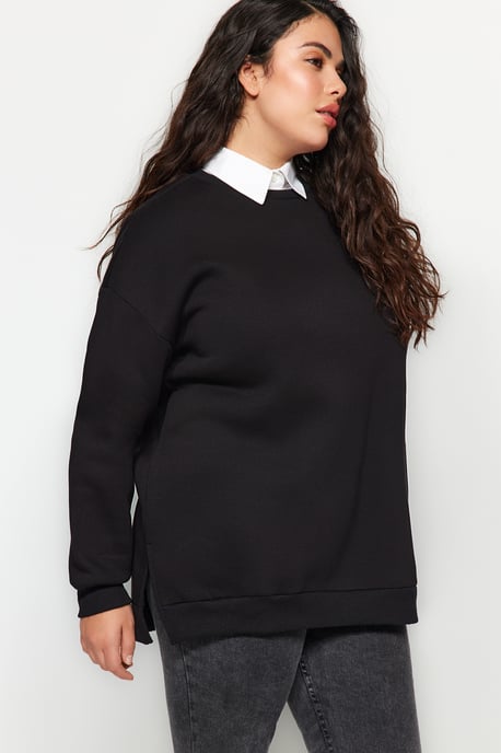 Trendyol Curve Damen Schwarz Einfarbig Lang Oversize Große Größen Sweatshirts - Image 3
