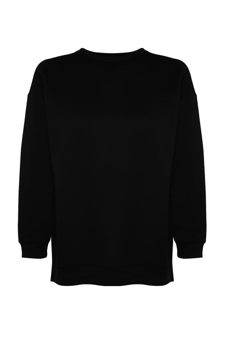 Trendyol Curve Damen Schwarz Einfarbig Lang Oversize Große Größen Sweatshirts - Image 4