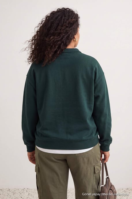Trendyol Curve Damen Grün Einfarbig Lang Regular Fit Große Größen Sweatshirts - Image 5