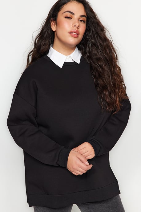 Trendyol Curve Damen Schwarz Einfarbig Lang Oversize Große Größen Sweatshirts - Image 6