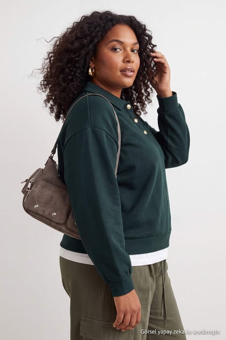 Trendyol Curve Damen Grün Einfarbig Lang Regular Fit Große Größen Sweatshirts - Image 6