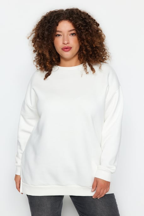 Trendyol Curve Damen Ecru Einfarbig Lang Oversize Große Größen Sweatshirts - Image 2