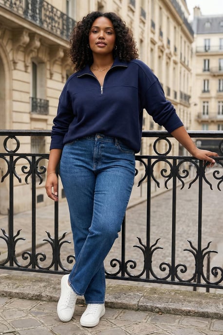 Trendyol Curve Damen Dunkelblau Einfarbig Lang Oversize Große Größen Sweatshirts - Image 5