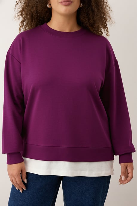Trendyol Curve Damen Lila Einfarbig Lang Oversize Große Größen Sweatshirts - Image 2