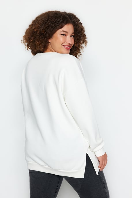 Trendyol Curve Damen Ecru Einfarbig Lang Oversize Große Größen Sweatshirts - Image 4