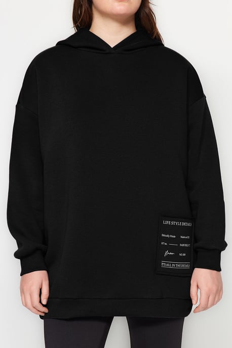 Trendyol Curve Damen Schwarz Slogan Lang Relaxed Fit Große Größen Sweatshirts - Image 2