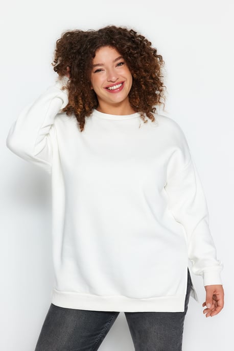 Trendyol Curve Damen Ecru Einfarbig Lang Oversize Große Größen Sweatshirts - Image 6