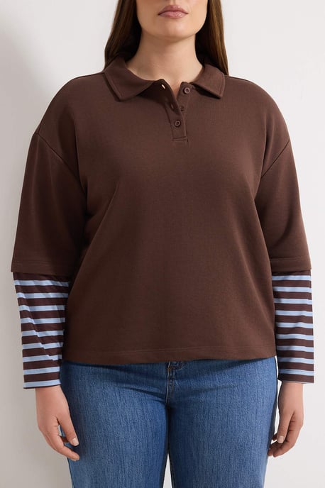 Trendyol Curve Damen Braun Einfarbig 3/4-Arm Oversize Große Größen Sweatshirts - Image 2