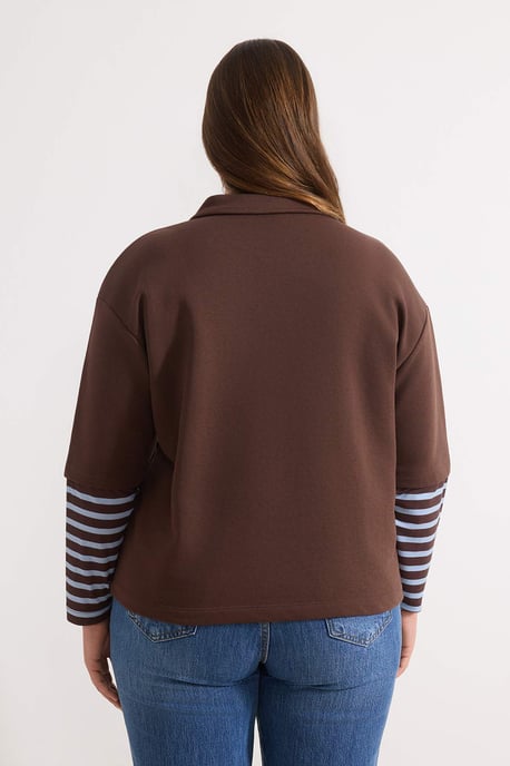 Trendyol Curve Damen Braun Einfarbig 3/4-Arm Oversize Große Größen Sweatshirts - Image 3