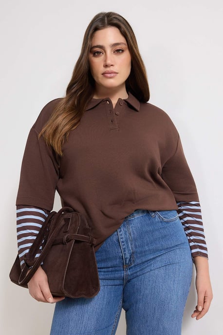 Trendyol Curve Damen Braun Einfarbig 3/4-Arm Oversize Große Größen Sweatshirts - Image 4