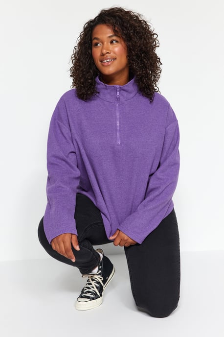 Trendyol Curve Damen Lila Einfarbig Lang Oversize Große Größen Sweatshirts - Image 1