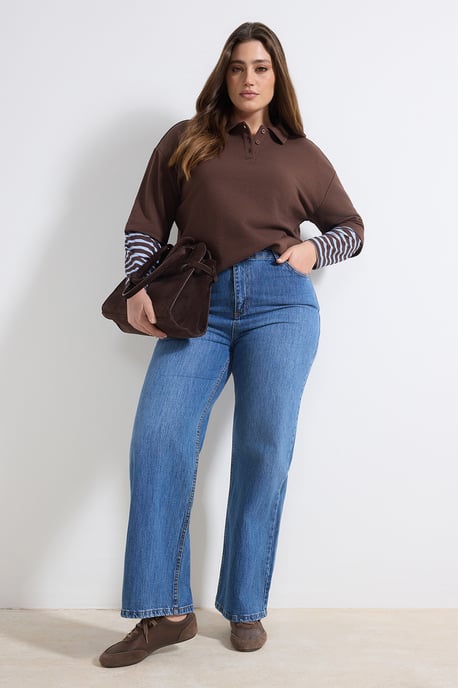 Trendyol Curve Damen Braun Einfarbig 3/4-Arm Oversize Große Größen Sweatshirts - Image 6