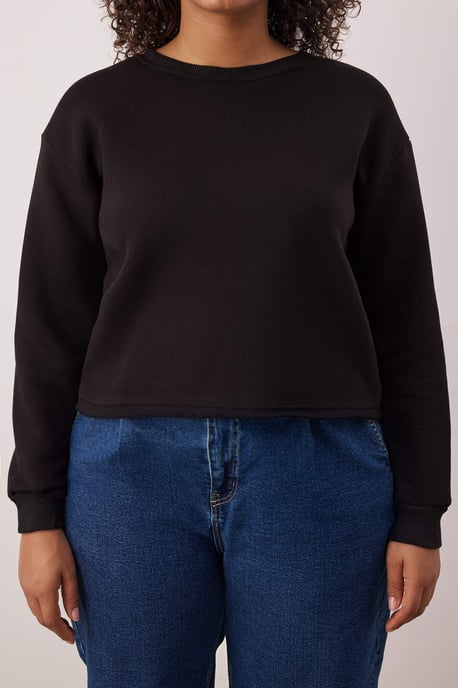 Trendyol Curve Damen Schwarz Einfarbig Lang Regular Fit Große Größen Sweatshirts - Image 2