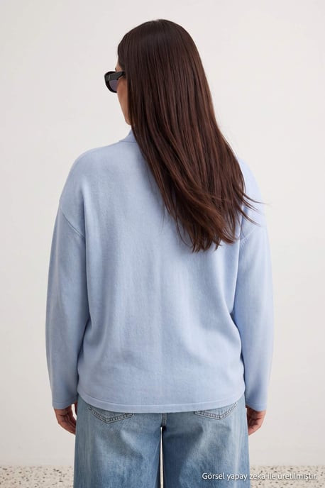 Trendyol Curve Damen Blau Einfarbig Lang Oversize Große Größen Sweatshirts - Image 2