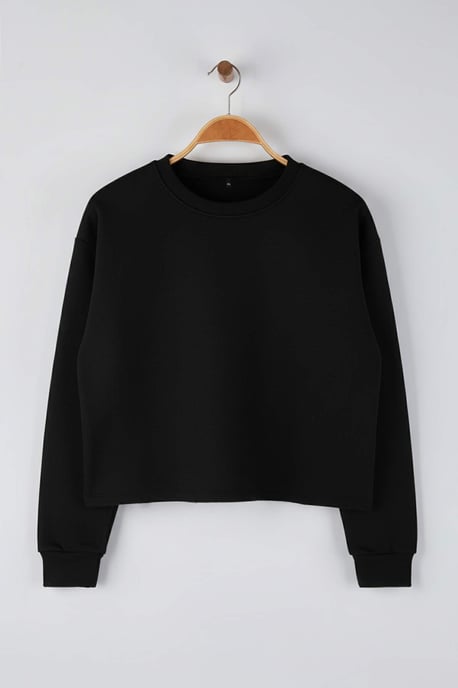 Trendyol Curve Damen Schwarz Einfarbig Lang Regular Fit Große Größen Sweatshirts - Image 4