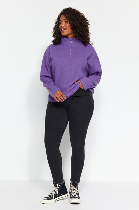 Trendyol Curve Damen Lila Einfarbig Lang Oversize Große Größen Sweatshirts - Image 6