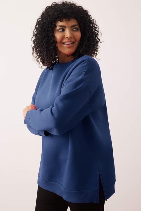Trendyol Curve Damen Dunkelblau Einfarbig Lang Oversize Große Größen Sweatshirts - Image 1