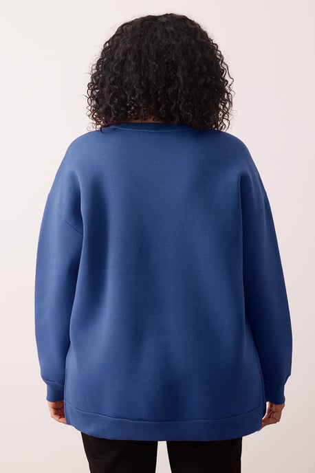 Trendyol Curve Damen Dunkelblau Einfarbig Lang Oversize Große Größen Sweatshirts - Image 3