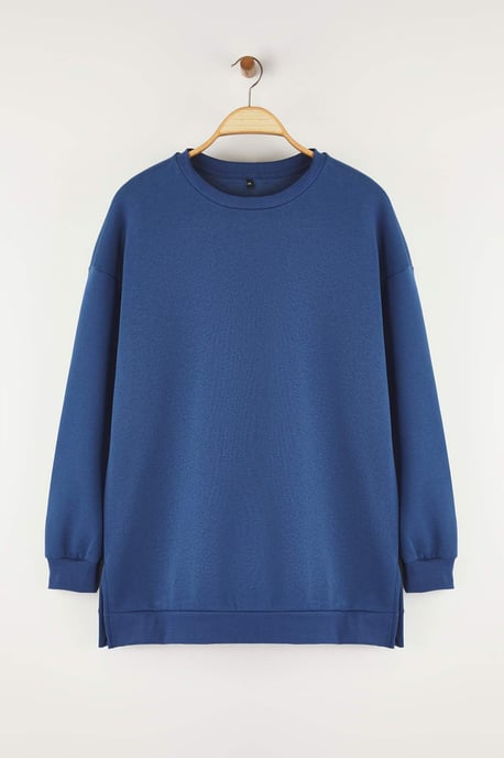 Trendyol Curve Damen Dunkelblau Einfarbig Lang Oversize Große Größen Sweatshirts - Image 4