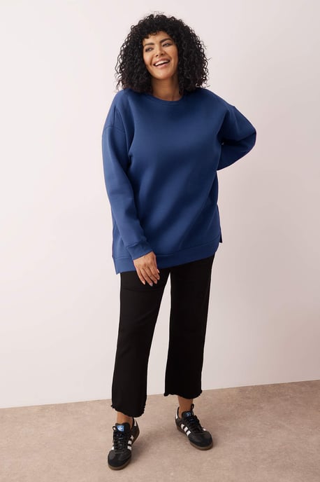 Trendyol Curve Damen Dunkelblau Einfarbig Lang Oversize Große Größen Sweatshirts - Image 6