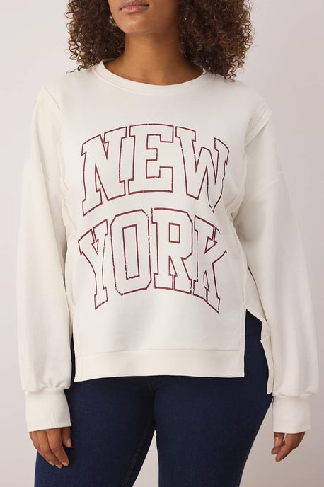 Trendyol Curve Damen Ecru Slogan Lang Relaxed Fit Große Größen Sweatshirts - Image 2