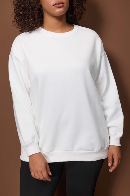 Trendyol Curve Damen Weiß Einfarbig Lang Oversize Große Größen Sweatshirts - Image 2