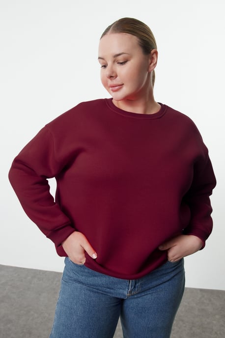 Trendyol Curve Damen Bordeaux Einfarbig Lang Oversize Große Größen Sweatshirts - Image 1