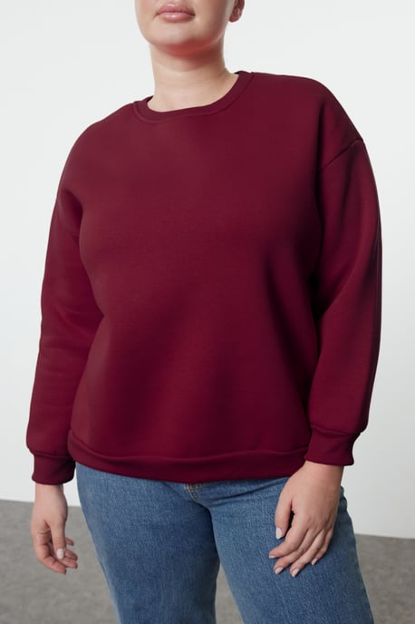 Trendyol Curve Damen Bordeaux Einfarbig Lang Oversize Große Größen Sweatshirts - Image 2