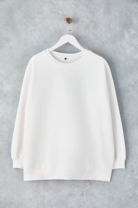 Trendyol Curve Damen Weiß Einfarbig Lang Oversize Große Größen Sweatshirts - Image 4
