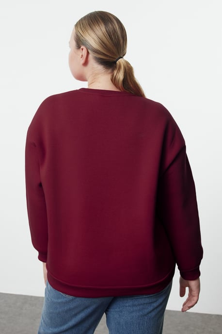 Trendyol Curve Damen Bordeaux Einfarbig Lang Oversize Große Größen Sweatshirts - Image 3