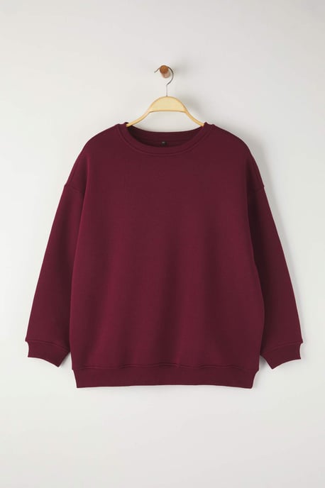 Trendyol Curve Damen Bordeaux Einfarbig Lang Oversize Große Größen Sweatshirts - Image 4