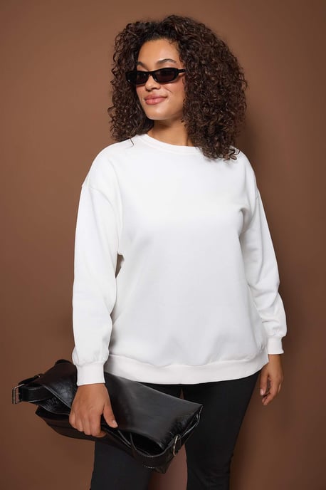 Trendyol Curve Damen Weiß Einfarbig Lang Oversize Große Größen Sweatshirts - Image 6